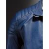 imageINVACHI Mens Faux Leather Jacket Casual Slim Fit Biker Motorcycle Jacket with Stand CollarBlue