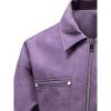 imageINVACHI Mens Faux Leather Jacket Casual Vintage Lightweight Motorcycle Jacket Slim Fit ZipUp Trucker JacketPurple