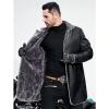 imageINVACHI Mens Faux Leather Jacket Faux Fur Lapel Long Trench Coat Sherpa Lined Warm Winter CoatBlack
