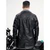 imageINVACHI Mens Faux Leather Jacket Faux Fur Lapel Long Trench Coat Sherpa Lined Warm Winter CoatBlack