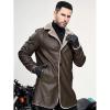 imageINVACHI Mens Faux Leather Jacket Faux Fur Lapel Long Trench Coat Sherpa Lined Warm Winter CoatBrown