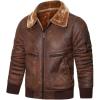 imageINVACHI Mens Faux Leather Jacket Fuzzy Fleece Lined Warm Jacket Vintage Waterproof Motorcycle Jacket with Fur CollarBrown