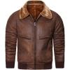 imageINVACHI Mens Faux Leather Jacket Fuzzy Fleece Lined Warm Jacket Vintage Waterproof Motorcycle Jacket with Fur CollarBrown