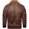 imageINVACHI Mens Faux Leather Jacket Fuzzy Fleece Lined Warm Jacket Vintage Waterproof Motorcycle Jacket with Fur CollarBrown