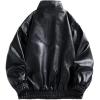 imageINVACHI Mens Faux Leather Jacket Waterproof Motorcycle Jacket ZipUp High Collar Biker Jacket for MenBlack