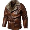imageINVACHI Mens Faux Leather Jacket with Fur Lapel ZipUp Motorcycle Jacket Waterproof Winter Bomber JacketCoffee