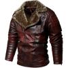 imageINVACHI Mens Faux Leather Jacket with Fur Lapel ZipUp Motorcycle Jacket Waterproof Winter Bomber JacketRed