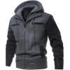 imageINVACHI Mens Faux Leather Motorcycle Jacket Waterproof PU Vintage Bomber with Removable HoodBlack
