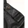 imageINVACHI Mens MidLength Faux Leather Jacket Waterproof Trench Coat Motorcycle Jacket with Stand CollarBlack