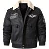 imageINVACHI Faux Leather Bomber Jacket Men Aviator Jacket Men Winter Fleece Lined Jacket with Fur CollarBlack