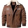 imageINVACHI Faux Leather Bomber Jacket Men Aviator Jacket Men Winter Fleece Lined Jacket with Fur CollarBrown