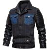 imageINVACHI Mens Denim Trucker Biker Jacket with PU Leather Patchwork Vintage Casual Jean Wash JacketBlackblack