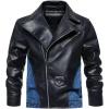 imageINVACHI Mens Denim Trucker Biker Jacket with PU Leather Patchwork Vintage Casual Jean Wash JacketBlackblue