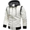 imageINVACHI Mens Faux Leather Bomber Jacket Hooded Motorcycle Jacket WaterampampWind Resistant Biker Jakcet MenWhite