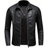 imageINVACHI Mens Faux Leather Jacket Casual Slim Fit Biker Motorcycle Jacket with Stand CollarBlack