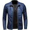 imageINVACHI Mens Faux Leather Jacket Casual Slim Fit Biker Motorcycle Jacket with Stand CollarBlue