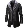 imageINVACHI Mens Faux Leather Jacket Faux Fur Lapel Long Trench Coat Sherpa Lined Warm Winter CoatBlack