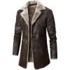 imageINVACHI Mens Faux Leather Jacket Faux Fur Lapel Long Trench Coat Sherpa Lined Warm Winter CoatBrown