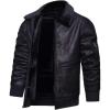 imageINVACHI Mens Faux Leather Jacket Fuzzy Fleece Lined Warm Jacket Vintage Waterproof Motorcycle Jacket with Fur CollarBlack