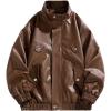 imageINVACHI Mens Faux Leather Jacket Waterproof Motorcycle Jacket ZipUp High Collar Biker Jacket for MenBrown