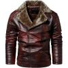 imageINVACHI Mens Faux Leather Jacket with Fur Lapel ZipUp Motorcycle Jacket Waterproof Winter Bomber JacketRed