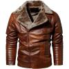 imageINVACHI Mens Faux Leather Jacket with Fur Lapel ZipUp Motorcycle Jacket Waterproof Winter Bomber JacketYellow