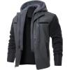 imageINVACHI Mens Faux Leather Motorcycle Jacket Waterproof PU Vintage Bomber with Removable HoodBlack