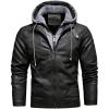 imageINVACHI Mens Hooded Faux Leather Jacket Waterproof Fleece Lined Jacket Leather Biker Jacket MenBlack