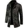 imageINVACHI Mens MidLength Faux Leather Jacket Waterproof Trench Coat Motorcycle Jacket with Stand CollarBlack