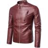 imageINVACHI Mens Stand Collar Faux Leather Jacket Lightweight Motorcycle Jacket Biker Jacket for MenRed