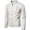 imageINVACHI Mens Stand Collar Faux Leather Jacket Lightweight Motorcycle Jacket Biker Jacket for MenWhite