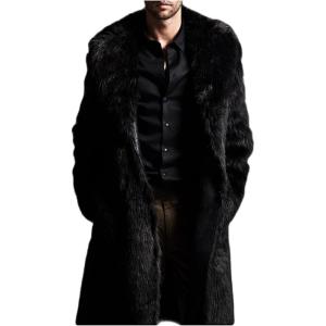 imageINVACHI Mens Faux Fur Coat Winter Long Faux Mink Coat Fluffy Thick Trench Coat for MenBlacknew