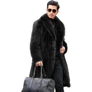 imageINVACHI Mens Faux Fur Coat Winter Long Faux Mink Coat Fluffy Thick Trench Coat for MenBlackshawl Collar