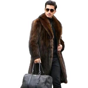 imageINVACHI Mens Faux Fur Coat Winter Long Faux Mink Coat Fluffy Thick Trench Coat for MenBrownshawl Collar