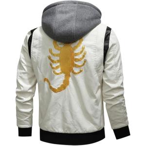 imageINVACHI Mens Faux Leather Bomber Jacket Hooded Motorcycle Jacket WaterampampWind Resistant Biker Jakcet Men01white