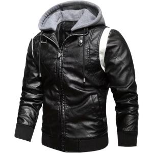 imageINVACHI Mens Faux Leather Bomber Jacket Hooded Motorcycle Jacket WaterampampWind Resistant Biker Jakcet MenBlack
