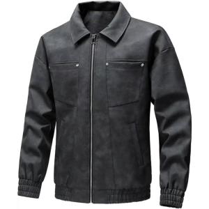 imageINVACHI Mens Faux Leather Jacket Casual Vintage Lightweight Motorcycle Jacket Slim Fit ZipUp Trucker JacketBlack
