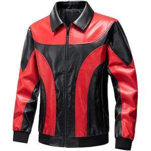 imageINVACHI Mens Faux Leather Jacket Slim Fit Motorcycle Jacket Casual Lightweight Waterproof Biker Jacket for MenRed