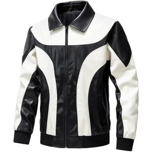 imageINVACHI Mens Faux Leather Jacket Slim Fit Motorcycle Jacket Casual Lightweight Waterproof Biker Jacket for MenWhite