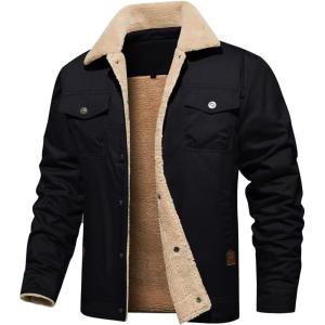 imageINVACHI Mens Winter Jacket Sherpa Jacket Warm Fleece Lined Trucker Coat with Multi PocketsBlack