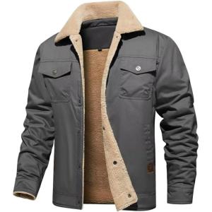 imageINVACHI Mens Winter Jacket Sherpa Jacket Warm Fleece Lined Trucker Coat with Multi PocketsDark Grey