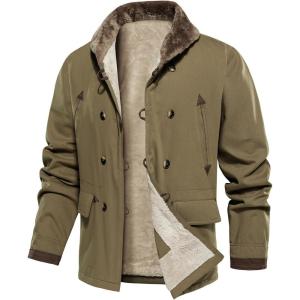 imageINVACHI Mens Winter Jacket Sherpa Jacket Warm Fleece Lined Trucker Coat with Multi PocketsGreen