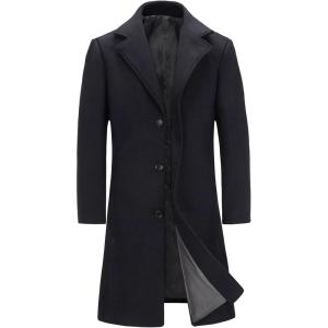imageINVACHI Mens Wool Blend Long Trench Coat Notched Collar Single Breasted Overcoat Warm Winter Pea CoatAblack