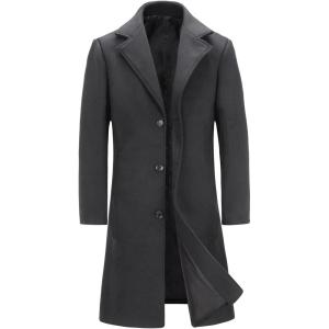 imageINVACHI Mens Wool Blend Long Trench Coat Notched Collar Single Breasted Overcoat Warm Winter Pea CoatAgrey