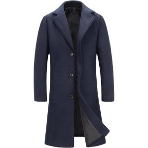 imageINVACHI Mens Wool Blend Long Trench Coat Notched Collar Single Breasted Overcoat Warm Winter Pea CoatAnavy