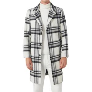 imageINVACHI Mens Wool Blend Long Trench Coat Notched Collar Single Breasted Overcoat Warm Winter Pea CoatAwhite Gray Check