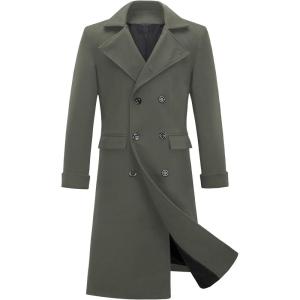 imageINVACHI Mens Wool Blend Long Trench Coat Notched Collar Single Breasted Overcoat Warm Winter Pea CoatBarmy Green
