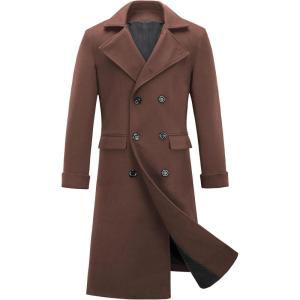 imageINVACHI Mens Wool Blend Long Trench Coat Notched Collar Single Breasted Overcoat Warm Winter Pea CoatBbrown