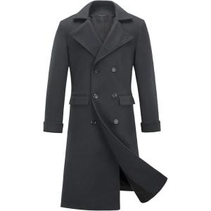imageINVACHI Mens Wool Blend Long Trench Coat Notched Collar Single Breasted Overcoat Warm Winter Pea CoatBgrey