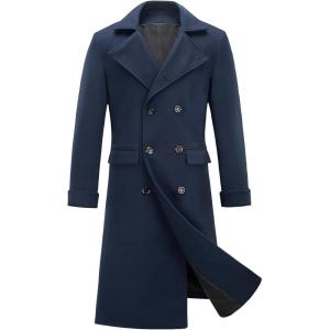 imageINVACHI Mens Wool Blend Long Trench Coat Notched Collar Single Breasted Overcoat Warm Winter Pea CoatBnavy Blue